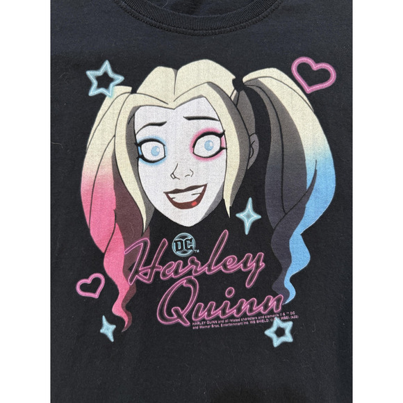 Harley Quinn Shirt Youth Large Black DC Comics Graphic Tee Cartoon Superhero - Picture 2 of 5